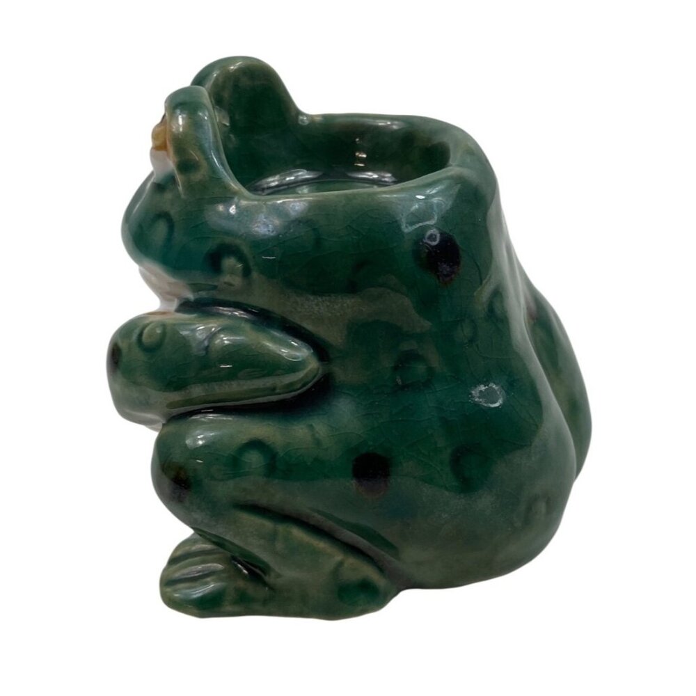 Vintage Ceramic Frog Votive Candle Holder Green & White - Picture 5 of 10
